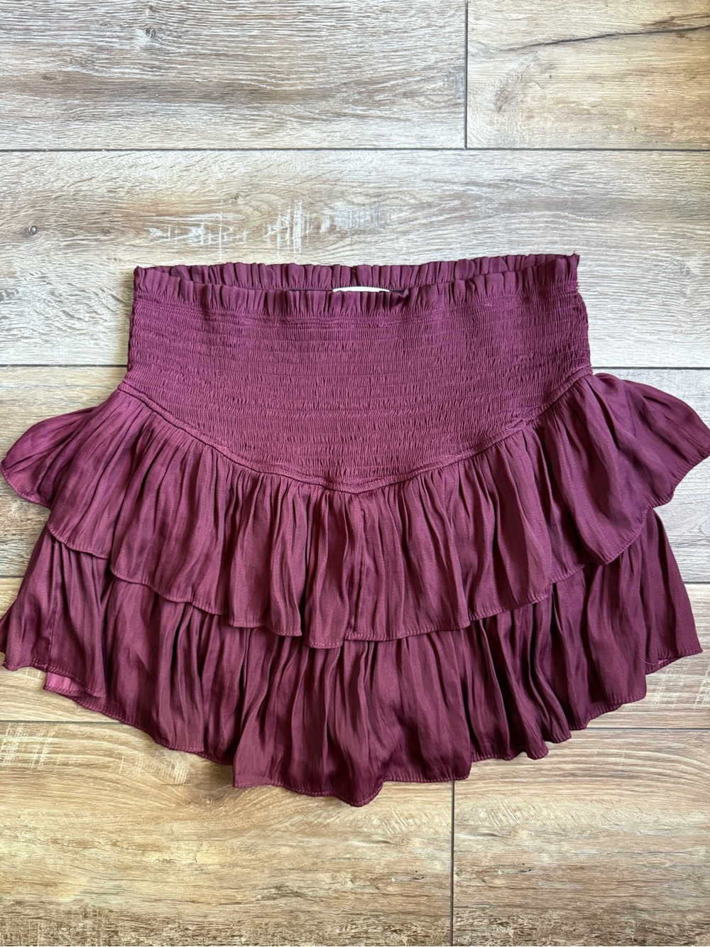 Mustard Seed Wine Ruffled Smocked Mini Skort